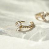 Dainty S925 Sterling Silver 18k Gold Three-Leaf Zirconia Hoop Earrings, CZ Flower Earrings Jewelry  AL1239