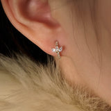 Dainty S925 Sterling Silver 18k Gold Three-Leaf Zirconia Hoop Earrings, CZ Flower Earrings Jewelry  AL1239