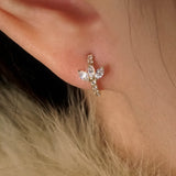 Dainty S925 Sterling Silver 18k Gold Three-Leaf Zirconia Hoop Earrings, CZ Flower Earrings Jewelry  AL1239