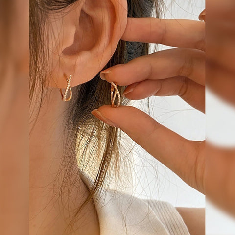 S925 Sterling Silver 18K Gold Ballet-Inspired Cross Cubic Zirconia Earrings CZ Hoop Earring, Minimalist Luxury Unique Jewelry Gift For Women AL1240