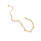Titanium Steel Gold Plated Coin Slice Chain Bracelet & Ankle, Double Layers, Metal Discs & Sequins, Fashion Summer Jewelry AL1243