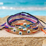 Skinny Rainbow Evil Eye & Miyuki Beaded Bracelet Friendship Bracelet, Adjustable, Hadmade Bohemian Jewelry AL1245
