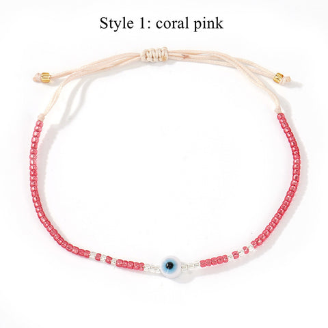 Skinny Rainbow Evil Eye & Miyuki Beaded Bracelet Friendship Bracelet, Adjustable, Hadmade Bohemian Jewelry AL1245
