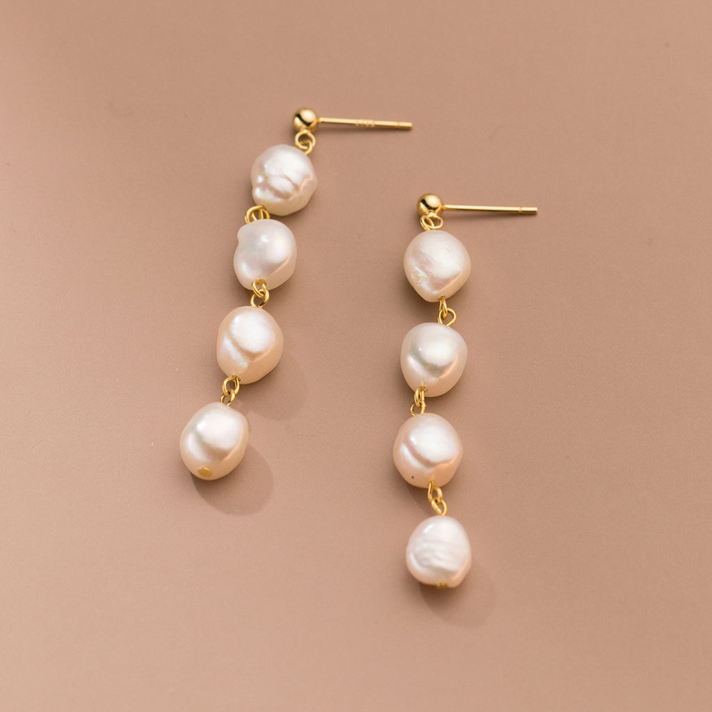 Baroque Fresh Water Pearl Tassel Earrings, S925 Silver Post, Boho Jewelry Women's Earrings AL1248