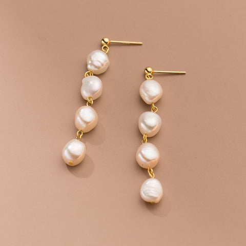 Baroque Fresh Water Pearl Tassel Earrings, S925 Silver Post, Boho Jewelry Women's Earrings AL1248