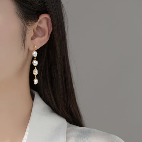 Baroque Fresh Water Pearl Tassel Earrings, S925 Silver Post, Boho Jewelry Women's Earrings AL1248