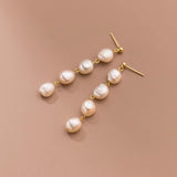 Baroque Fresh Water Pearl Tassel Earrings, S925 Silver Post, Boho Jewelry Women's Earrings AL1248
