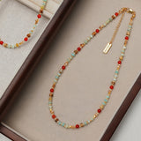 Boho Multi Natural Stones Beaded Red Agate Necklace, Gemstone Jewelry Women's Necklace AL1251