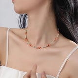 Boho Multi Natural Stones Beaded Red Agate Necklace, Gemstone Jewelry Women's Necklace AL1251