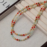 Boho Multi Natural Stones Beaded Red Agate Necklace, Gemstone Jewelry Women's Necklace AL1251