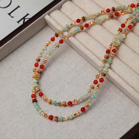 Boho Multi Natural Stones Beaded Red Agate Necklace, Gemstone Jewelry Women's Necklace AL1251