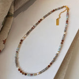 Boho Multi Natural Stones Beaded Red Agate Necklace, Gemstone Jewelry Women's Necklace AL1251