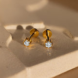 Minimalist Birthstone Threaded Screw CZ Stud Earrings, Zircon Cartilage Earrings, s925 Silver Helix stud, Flat Back Earrings, Simple Fashion Jewelry AL1254