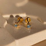 Minimalist Birthstone Threaded Screw CZ Stud Earrings, Zircon Cartilage Earrings, s925 Silver Helix stud, Flat Back Earrings, Simple Fashion Jewelry AL1254