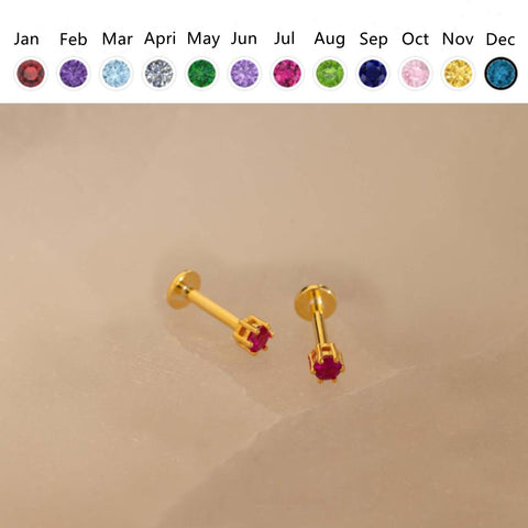 Minimalist Birthstone Threaded Screw CZ Stud Earrings, Zircon Cartilage Earrings, s925 Silver Helix stud, Flat Back Earrings, Simple Fashion Jewelry AL1254
