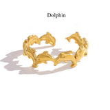 Gold Stainless Steel Beach Shell Seashell Ring, Flower Fish Open Band Ring, Fashion Summer Jewelry AL1257