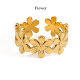 Gold Stainless Steel Beach Shell Seashell Ring, Flower Fish Open Band Ring, Fashion Summer Jewelry AL1257