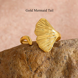 Gold Stainless Steel Beach Shell Seashell Ring, Flower Fish Open Band Ring, Fashion Summer Jewelry AL1257