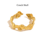 Gold Stainless Steel Beach Shell Seashell Ring, Flower Fish Open Band Ring, Fashion Summer Jewelry AL1257