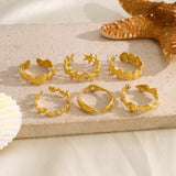 Gold Stainless Steel Beach Shell Seashell Ring, Flower Fish Open Band Ring, Fashion Summer Jewelry AL1257