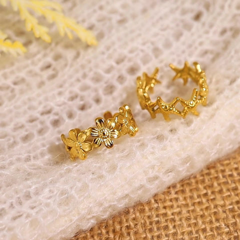 Gold Stainless Steel Beach Shell Seashell Ring, Flower Fish Open Band Ring, Fashion Summer Jewelry AL1257