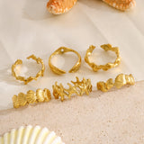Gold Stainless Steel Beach Shell Seashell Ring, Flower Fish Open Band Ring, Fashion Summer Jewelry AL1257