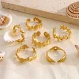 Gold Stainless Steel Beach Shell Seashell Ring, Flower Fish Open Band Ring, Fashion Summer Jewelry AL1257