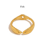Gold Stainless Steel Beach Shell Seashell Ring, Flower Fish Open Band Ring, Fashion Summer Jewelry AL1257