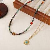 Colorful Natural Stones Beaded Necklace, Turquoise Star Pendant Necklace, Boho Summer Jewelry AL1259