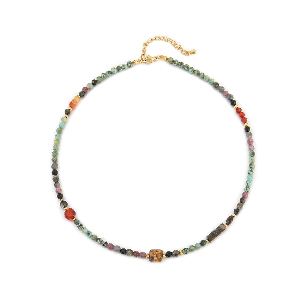 Colorful Natural Stones Beaded Necklace, Turquoise Star Pendant Necklace, Boho Summer Jewelry AL1259