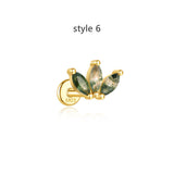 1 pcs of S925 Silver Geometric Natural Green Moss Agate Cartilage Studs Earring, Flat Back Earrings, Piercing Ear Jewelry For Women AL1262