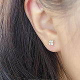 Four-Leaf Clover Zircon Cartilage Stud Earrings, S925 Silver Flat Back Floral Studs, Helix Piercing AL1275