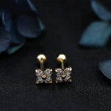 Four-Leaf Clover Zircon Cartilage Stud Earrings, S925 Silver Flat Back Floral Studs, Helix Piercing AL1275