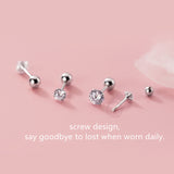 Minimalist Zircon Prong Studs Earring, 925 Silver Threaded Post, Screw Ball Backs AL1277