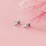 Minimalist Zircon Prong Studs Earring, 925 Silver Threaded Post, Screw Ball Backs AL1277