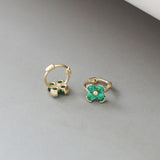 Rainbow Four-Leaf Flower Cartilage Earrings CZ Small Hoops, S925 Sterling Silver in 18k Gold Plated Floral Earring AL1278