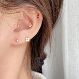 Rainbow Four-Leaf Flower Cartilage Earrings CZ Small Hoops, S925 Sterling Silver in 18k Gold Plated Floral Earring AL1278