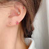 Rainbow Four-Leaf Flower Cartilage Earrings CZ Small Hoops, S925 Sterling Silver in 18k Gold Plated Floral Earring AL1278