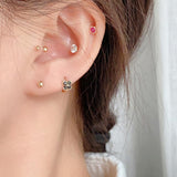 Rainbow Four-Leaf Flower Cartilage Earrings CZ Small Hoops, S925 Sterling Silver in 18k Gold Plated Floral Earring AL1278
