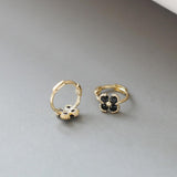 Rainbow Four-Leaf Flower Cartilage Earrings CZ Small Hoops, S925 Sterling Silver in 18k Gold Plated Floral Earring AL1278