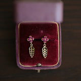 Dainty Small Pink Flower Gold Leaf 925 Silver Stud Earrings in 14k Gold, Summer Floral Jewelry AL1283