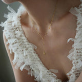 Gold Titanium Steel Multi Teardrops Tassel Y Necklace AL1285