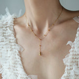 Gold Titanium Steel Multi Teardrops Tassel Y Necklace AL1285