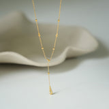 Gold Titanium Steel Multi Teardrops Tassel Y Necklace AL1285
