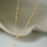 Gold Titanium Steel Multi Teardrops Tassel Y Necklace AL1285
