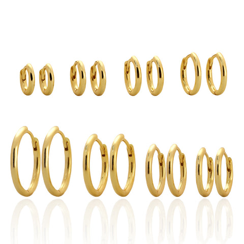 S925 Sterling Silver Minimalist Earring Hoops, Polished Gold Ear Rings, 5~14mm Sizes, Fashion Earring Jewelry AL1287