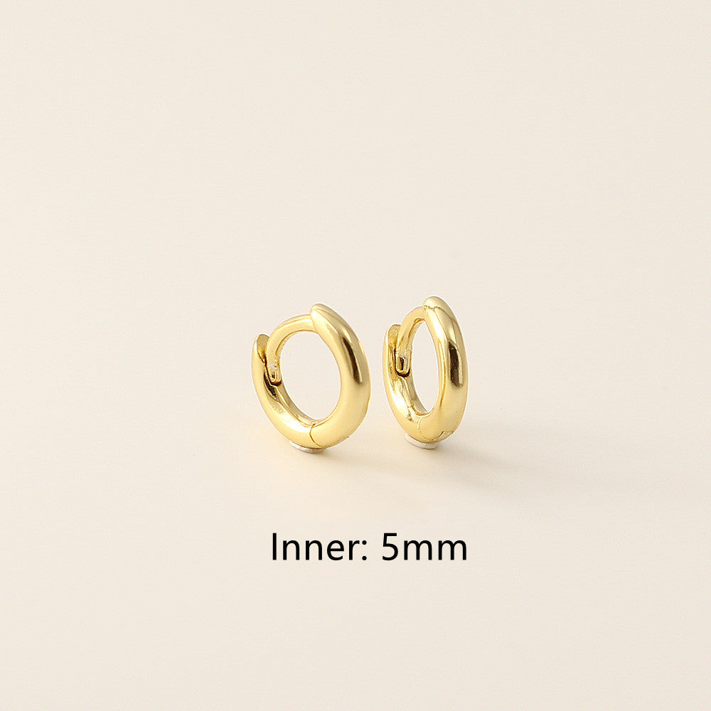 S925 Sterling Silver Minimalist Earring Hoops, Polished Gold Ear Rings, 5~14mm Sizes, Fashion Earring Jewelry AL1287