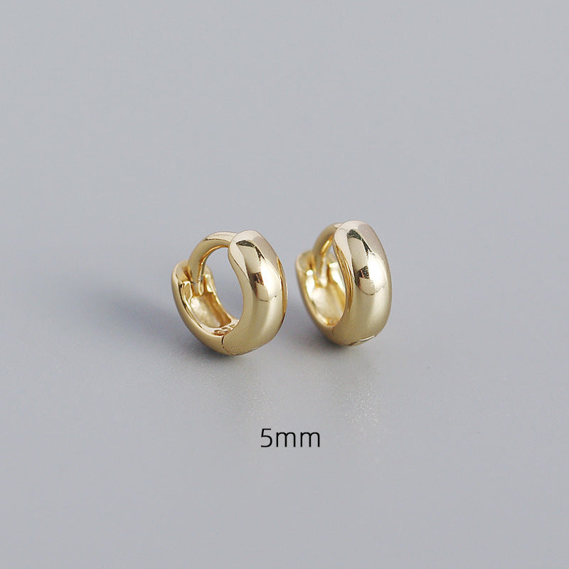 Thick S925 Sterling Silver Minimalist Earring Hoops, Polished Gold Ear Rings, 5~9mm Sizes, Fashion Earring Jewelry AL1288