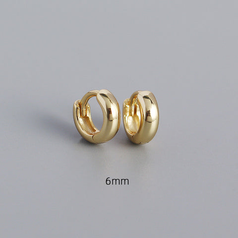 Thick S925 Sterling Silver Minimalist Earring Hoops, Polished Gold Ear Rings, 5~9mm Sizes, Fashion Earring Jewelry AL1288