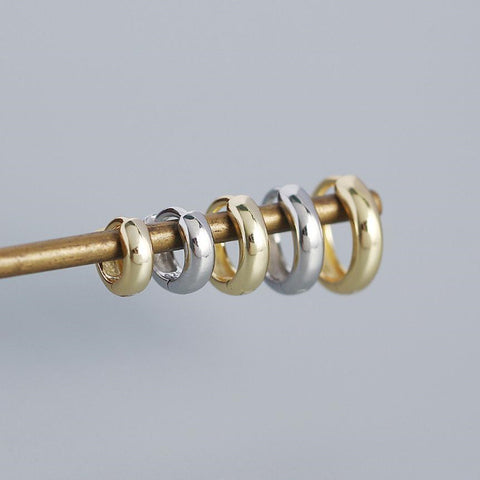 Thick S925 Sterling Silver Minimalist Earring Hoops, Polished Gold Ear Rings, 5~9mm Sizes, Fashion Earring Jewelry AL1288